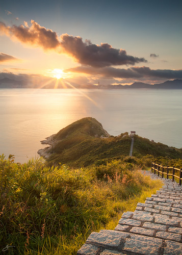 sea sky seascape grass yellow sunrise canon landscape hongkong 香港 sunstar 長洲 5dmarkii