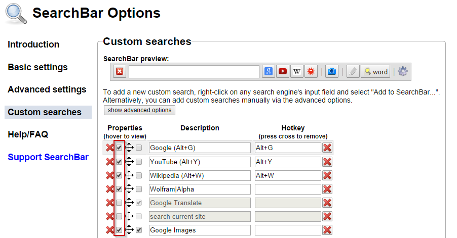 Opcje wyszukiwarek w SearchBar