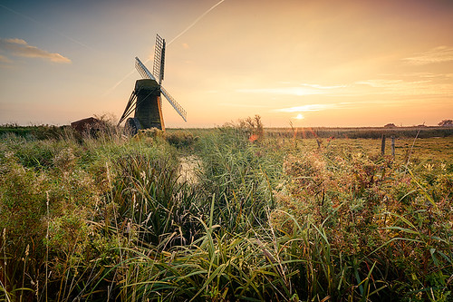 autumn sunset mill windmill landscape suffolk herringfleet smockmill