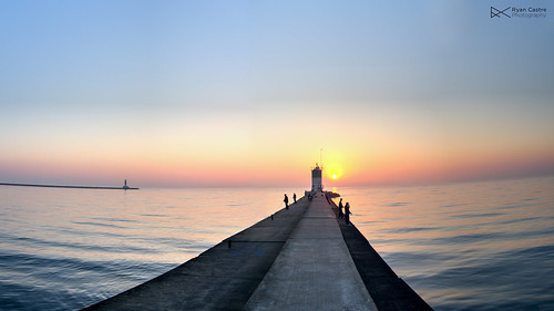 longexposure blue orange chicago sunrise harbor illinois fisherman
