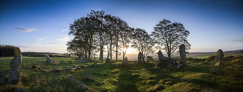 shadow panorama tree sunrise dawn scotland standingstones aberdeenshire aberdeen distance stonecircle d810 stoneywood
