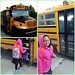 Riding the school bus for the first time.  #schoolgirl #schoolbus #growingupwithbea #yeg