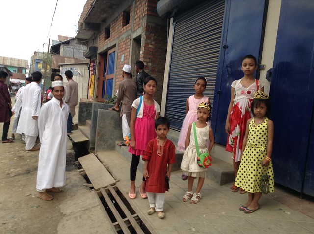 Children celebrating Eid in a Muslim locality.