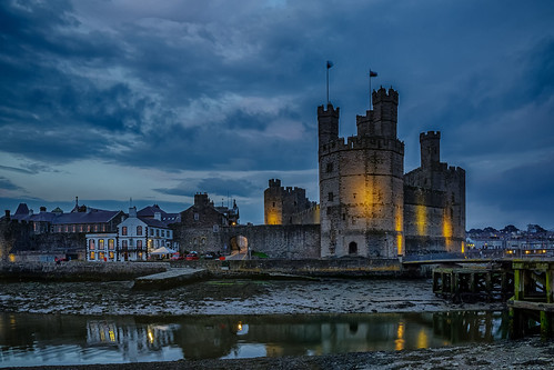 caernarfon castle wales great britain united kingdom cityscape hdr reflections blue hour night shot