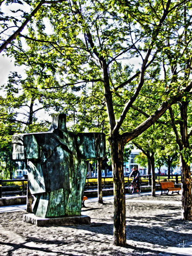 city trees sculpture streets photoshop sunrise montreal arts sunny fujifilm oldmontreal oldport hdr 2014 brunolaliberté