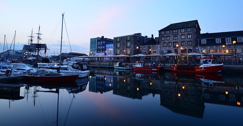 blue england sky reflection water buildings boats dawn lights ship harbour plymouth peaceful barbican devon seating tranquil sutton canopies