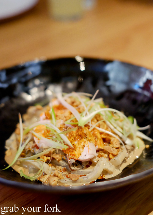 White cut chicken with peanuts, chilli oil and housemade noodles at Supernormal, Melbourne