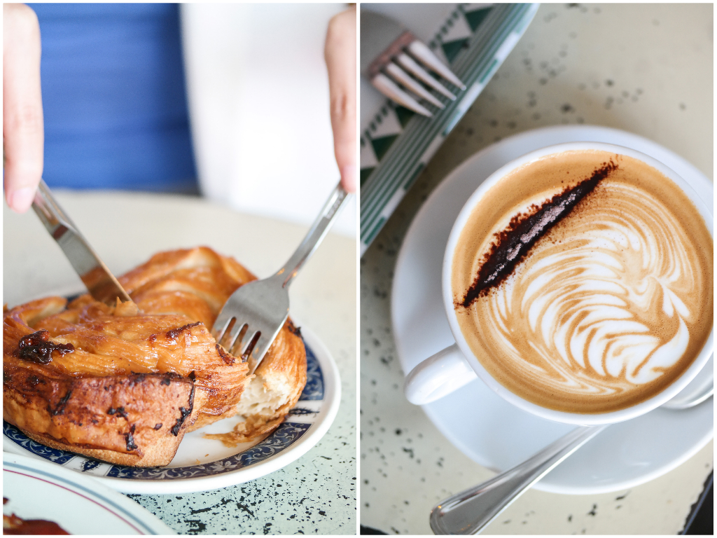 Tiong Bahru Bakery: Kouign Amann on the left and coffee on the right