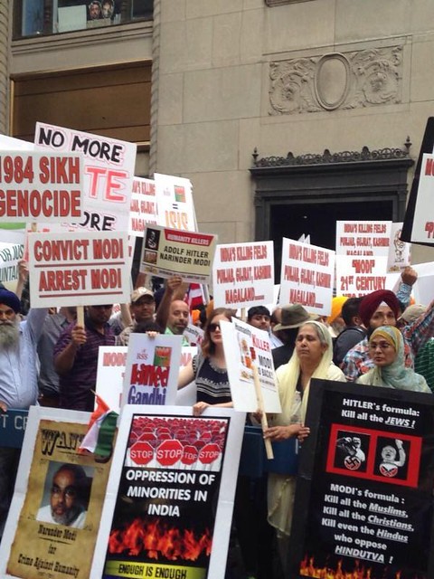 Large protests outside Madison Square Garden ask Modi to end repression of minorities; erosion of civil liberties