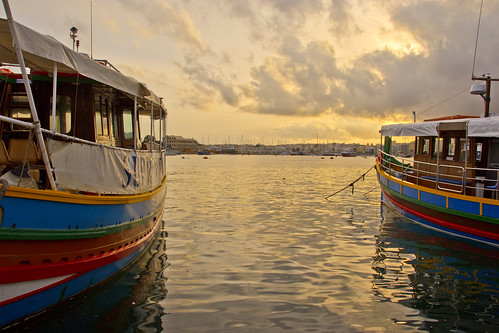 sunset sea reflection water reflections boats harbor mediterranean harbour malta maltese moorings sliema luzzu marsamxettharbour