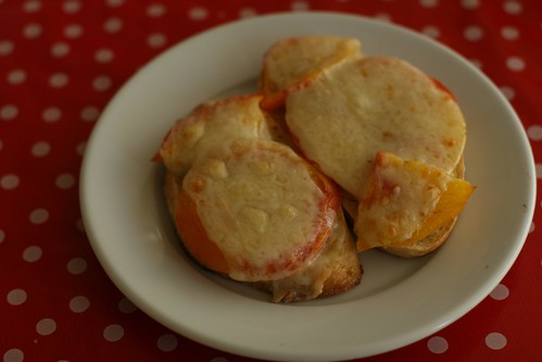 open faced tomato & guyere sandwich