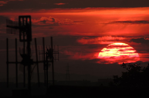 sunset sun silhouettes aerial pylon pylons aerials cloudsstormssunsetssunrises