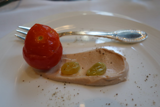 Cherry Tomato Mousse with Celery Seed & Chocolate Cream. Brasserie Les Saveurs, St Regis Singapore