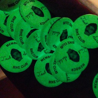 Did I mention that glow in the dark pins are disturbingly good? Get em at tariksaleh.com/tsbc orders shipped out weeklyish, or something. #tariksalehbikeclub #tsbc #pins #flair #ridebikes #trynottobeanass